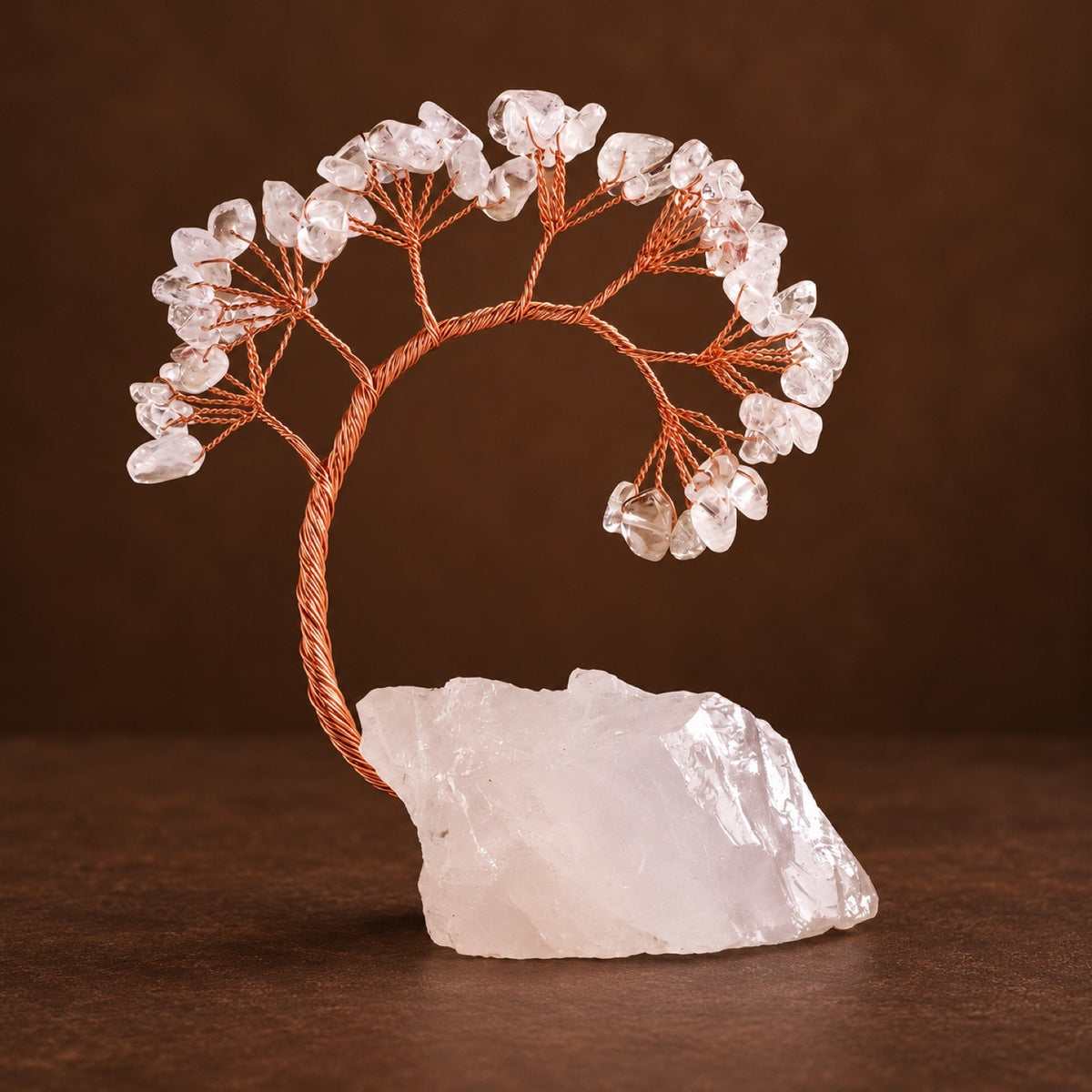 Clear Quartz chip tree of life on a raw Clear Quartz base