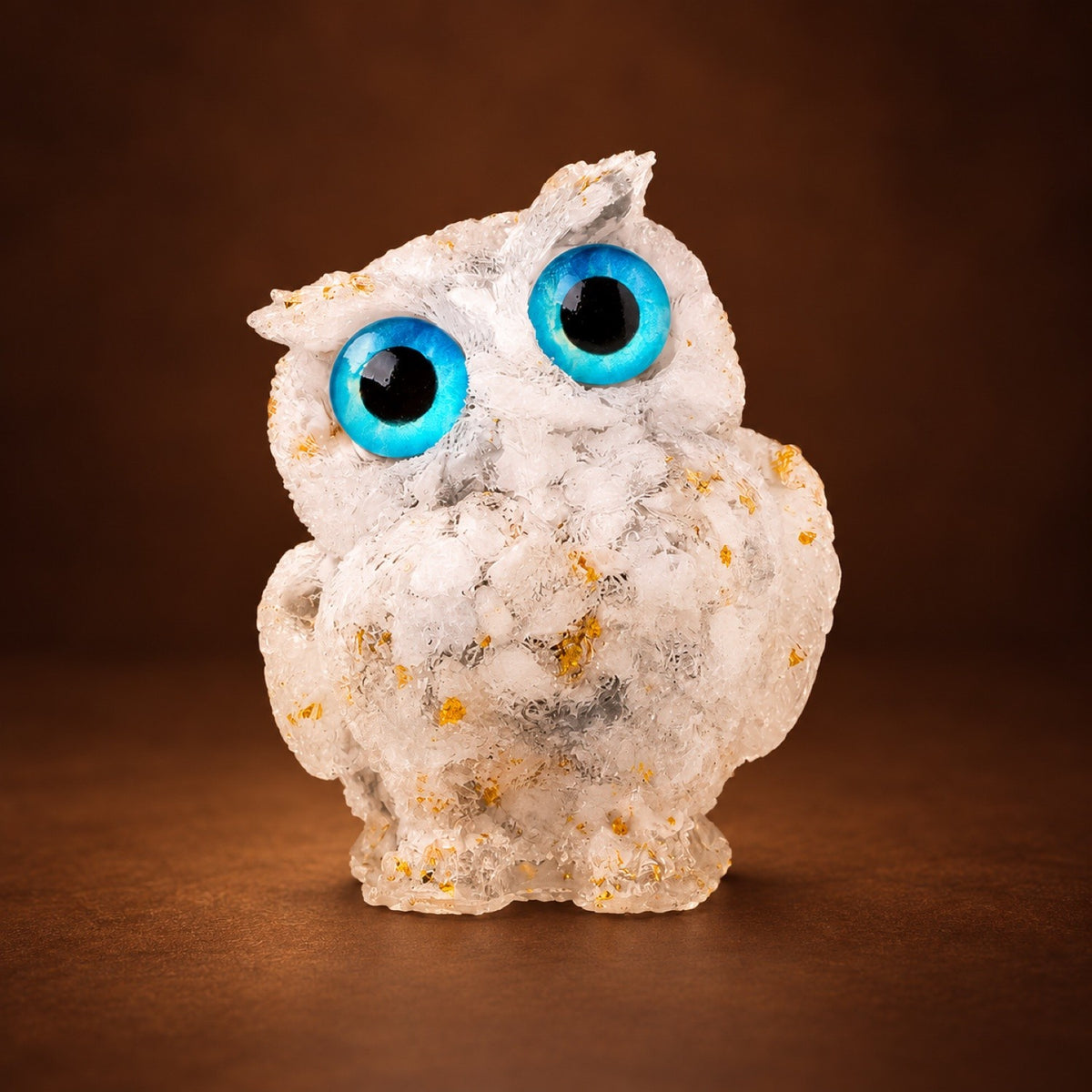 Resin owl figurine with Howlite chips and gold flakes