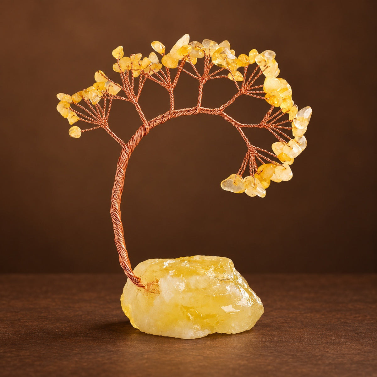 Citrine chip tree of life on a raw Citrine base