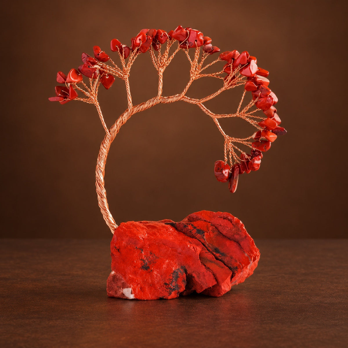 Red Jasper chip tree of life on a raw Red Jasper base