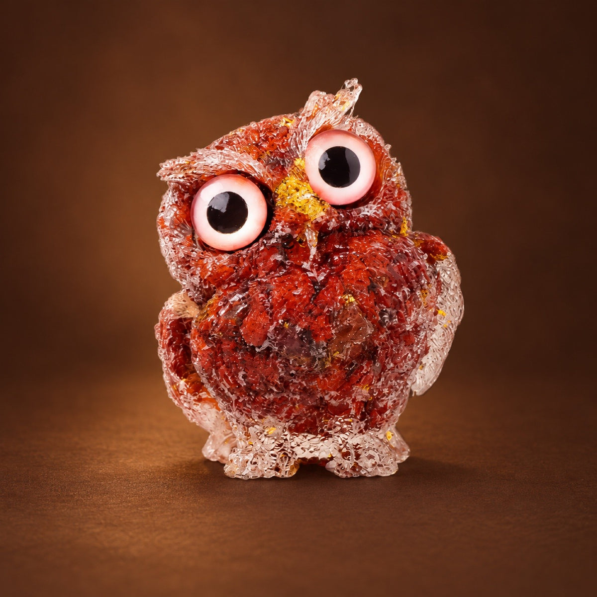 Resin owl figurine with Red Jasper chips and gold flakes
