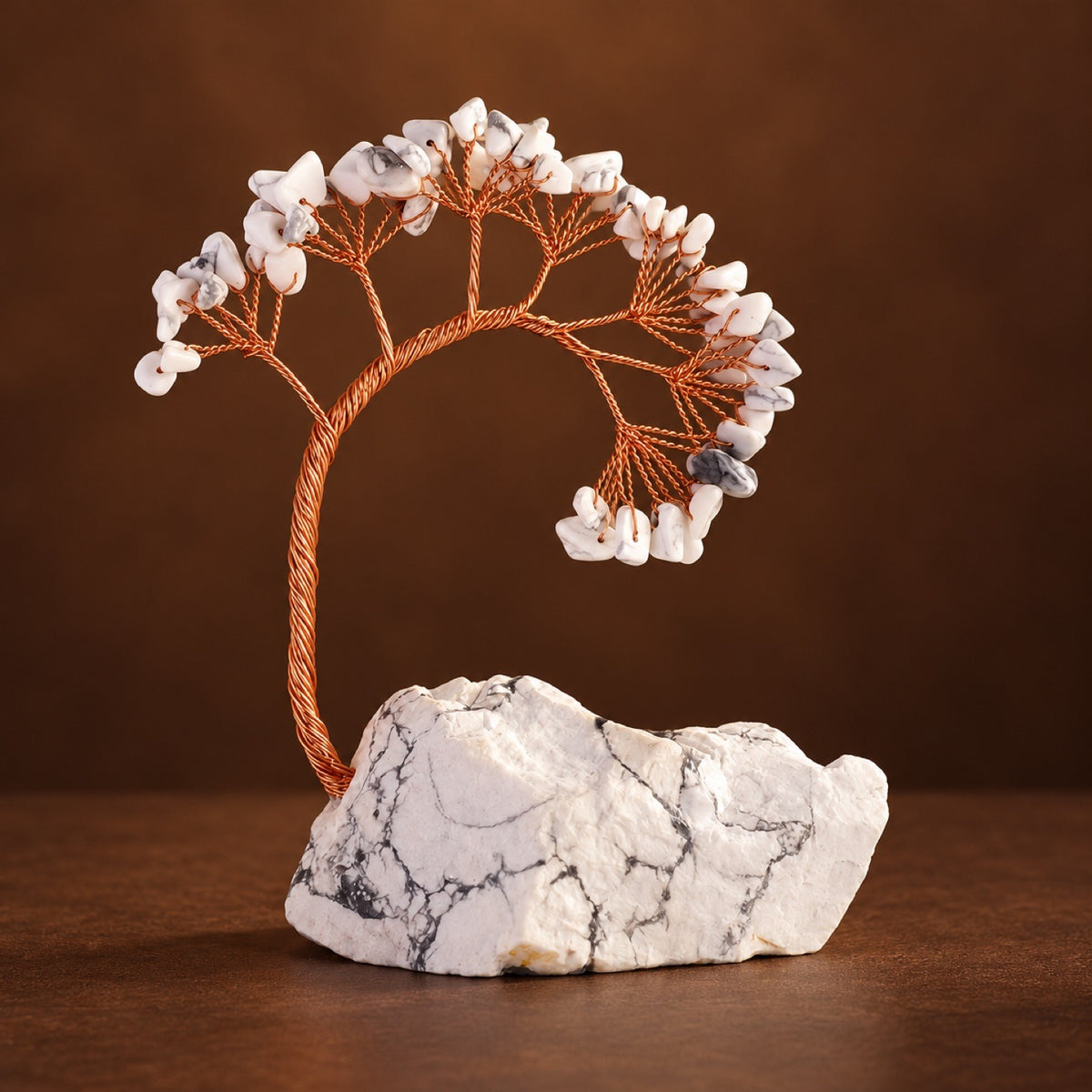 Howlite chip tree of life on a raw Howlite base